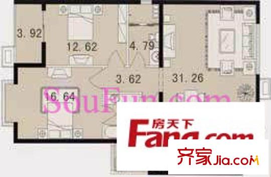 世桥国贸公寓户型图庚户型 2室2厅2卫1厨