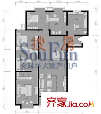 世桥国贸公寓户型图户型图 3室2厅1卫1厨