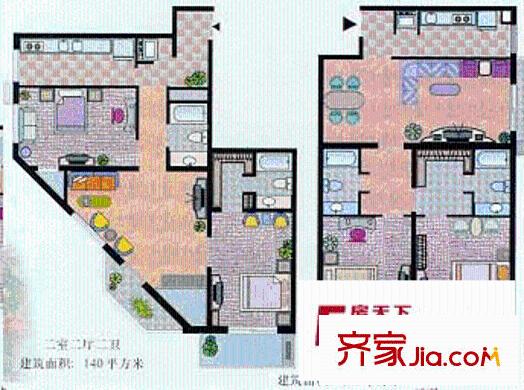 SOHO现代城户型图户型图 2室2厅