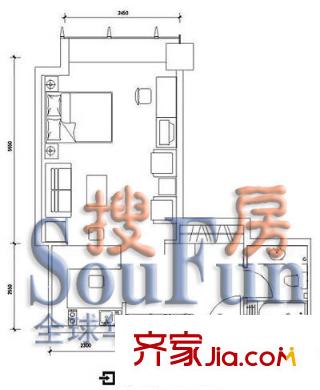 博雅国际中心户型图E户型 1室1厅1卫