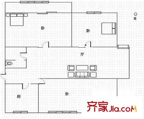 花家地西里二区户型图户型图 3室1厅1卫1厨