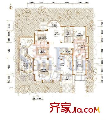 西山美庐户型图F反一层户型 1室2厅2卫2厨