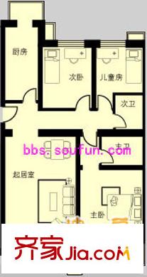 嘉诚花园户型图标准E户型 2室1厅2卫1厨