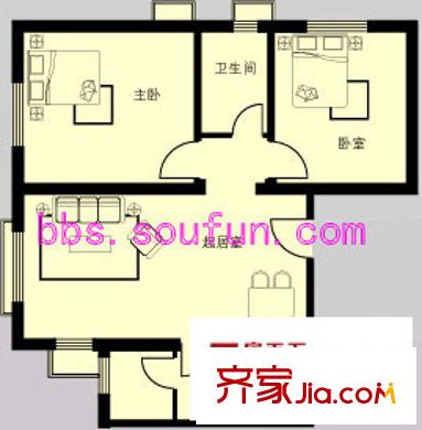 嘉诚花园户型图标准C户型 2室1厅1卫1厨