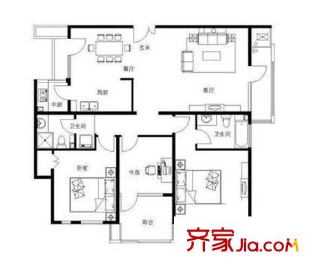 领秀硅谷户型图户型图 3室2厅2卫2厨