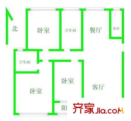领秀硅谷户型图户型图 3室2厅2卫1厨