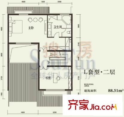燕西台户型图L二层户型图 2室1卫