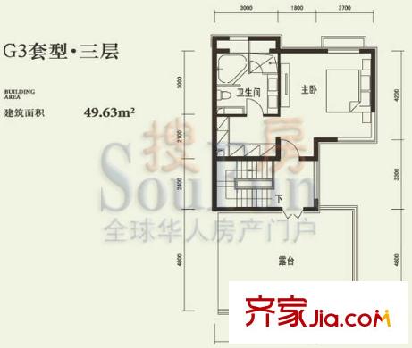 燕西台户型图G3三层户型图 1室1卫