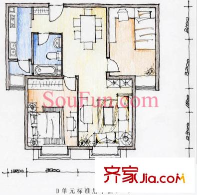 博雅德园户型图户型图 2室2厅1卫1厨