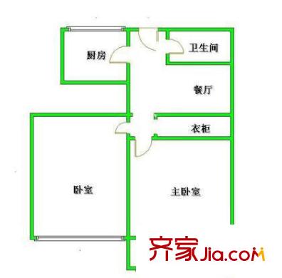 西翠路12号院户型图户型图 2室1厅1卫1厨