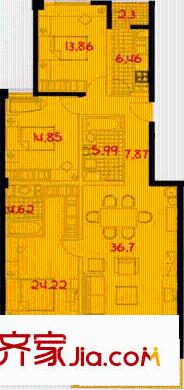 日坛晶华户型图C户型 3室2厅2卫1厨