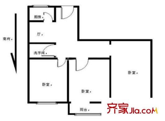 六里屯东里户型图户型图 3室1厅1卫1厨