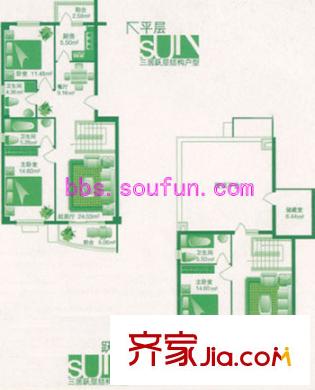 柳岸景园户型图户型图 3室3厅3卫1厨