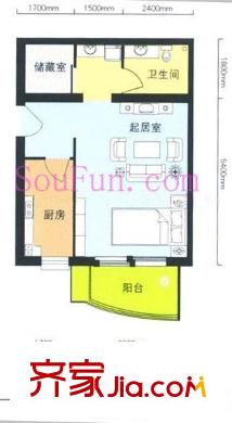 柳岸景园户型图一居室户型 1室1厅1卫1厨