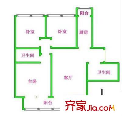 长桥园户型图户型图 3室1厅2卫1厨