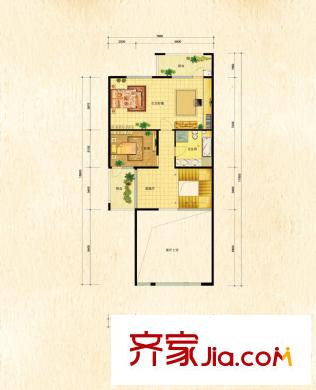 领秀新硅谷别墅户型图双拼南入口户型二层户型图 2室1卫