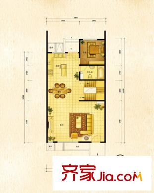 领秀新硅谷别墅户型图联排北入口户型一层户型图 1室2厅1卫1厨