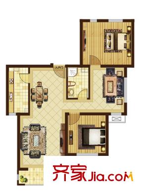 米拉village户型图H户型 3室2厅1卫1厨