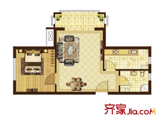 米拉village户型图G户型 1室1厅1卫1厨