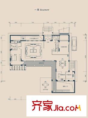 北京湾户型图n3一层 1室2厅2卫1厨