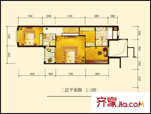 鹭平方米国际户型图二层户型图 2室2卫