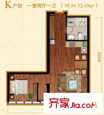 金澳国际户型图K户型 1室2厅1卫1厨