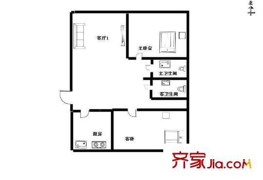 葛布店南里户型图户型图 2室1厅2卫1厨