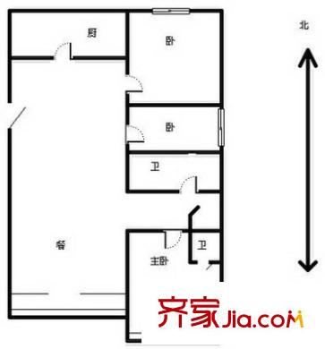 玉泉西街户型图户型图 3室1厅2卫1厨