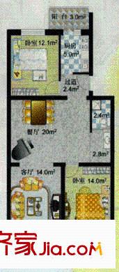 梨园东里户型图户型图 2室2厅1卫1厨