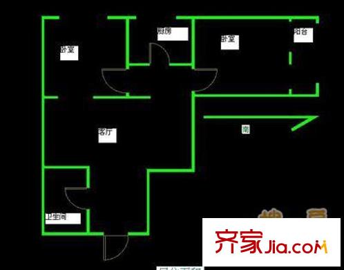 核桃园北里户型图户型图 2室1厅1卫1厨