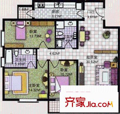 锦绣馨园户型图户型图 3室2厅2卫1厨