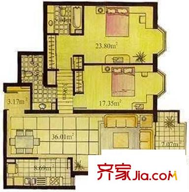 美林花园户型图户型图 2室2厅2卫1厨