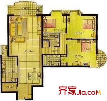 美林花园户型图户型图 3室2厅1卫1厨