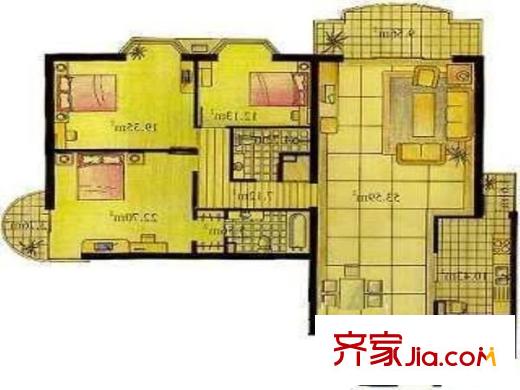 美林花园户型图户型图 3室2厅2卫1厨