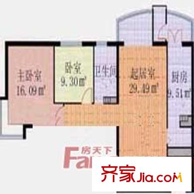 中海紫金苑户型图户型图 2室2厅1卫1厨