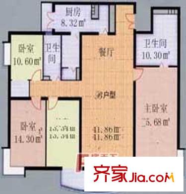 中海紫金苑户型图户型图 4室2厅2卫1厨