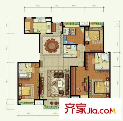世华水岸户型图F6楼c1-1户型 4室2厅3卫1厨