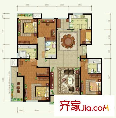 世华水岸户型图F6楼c2-1户型 4室2厅3卫1厨