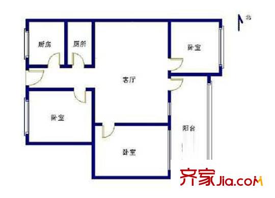 学士居户型图户型图 3室1厅1卫1厨