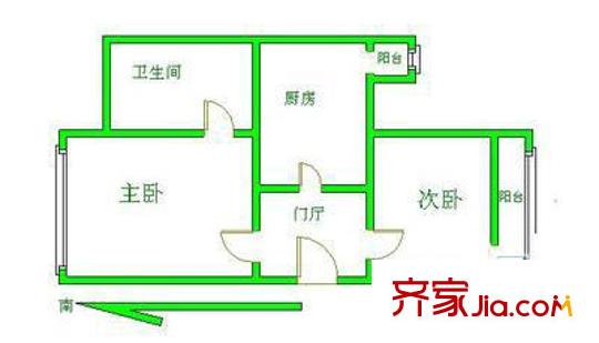 学士居户型图户型图 2室1厅1卫1厨