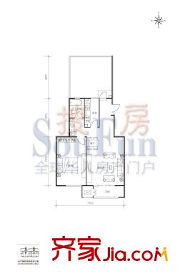 远洋自然户型图8号楼TA2户型 1室2厅1卫1厨