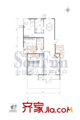 远洋自然户型图8号楼C5a户型 3室2厅2卫1厨