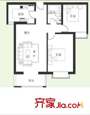 富河园户型图户型图 2室1厅1卫1厨