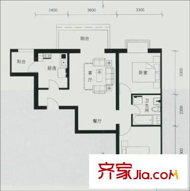 富河园户型图户型图 2室1厅1卫1厨