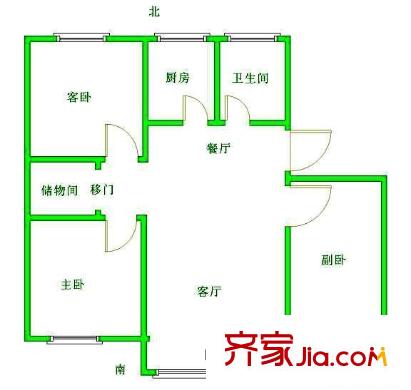 滨河花园户型图户型图 3室2厅1卫1厨