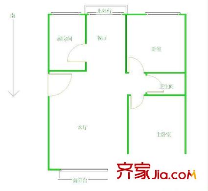 滨河花园户型图户型图 2室2厅1卫1厨