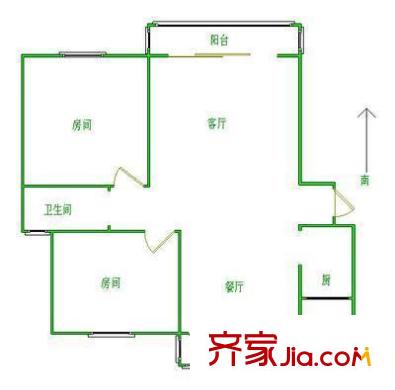 滨河花园户型图户型图 2室2厅1卫1厨