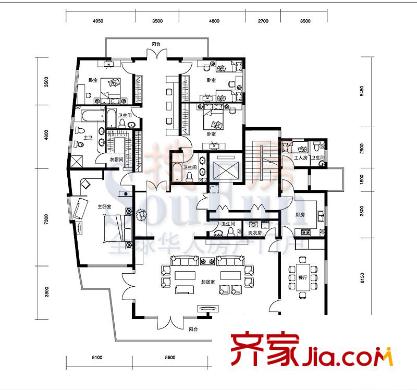 滨河花园户型图A-1户型 5室2厅4卫1厨