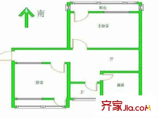 垡头北里户型图户型图 2室1厅1卫1厨