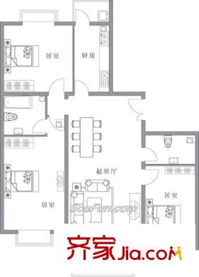 通典铭居户型图H栋A户型 3室2厅2卫1厨